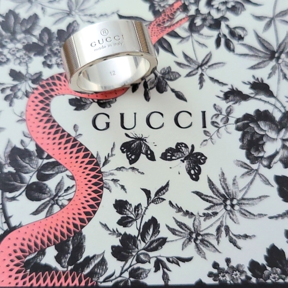 Gucci Men's Metallic Wide Band W/ Gucci Trademark Engraving Nib It Sz 12/Us 6